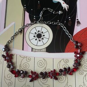 CAROLEE Signed Ruby Blood Red Rhinestone Crystal Necklace 18”